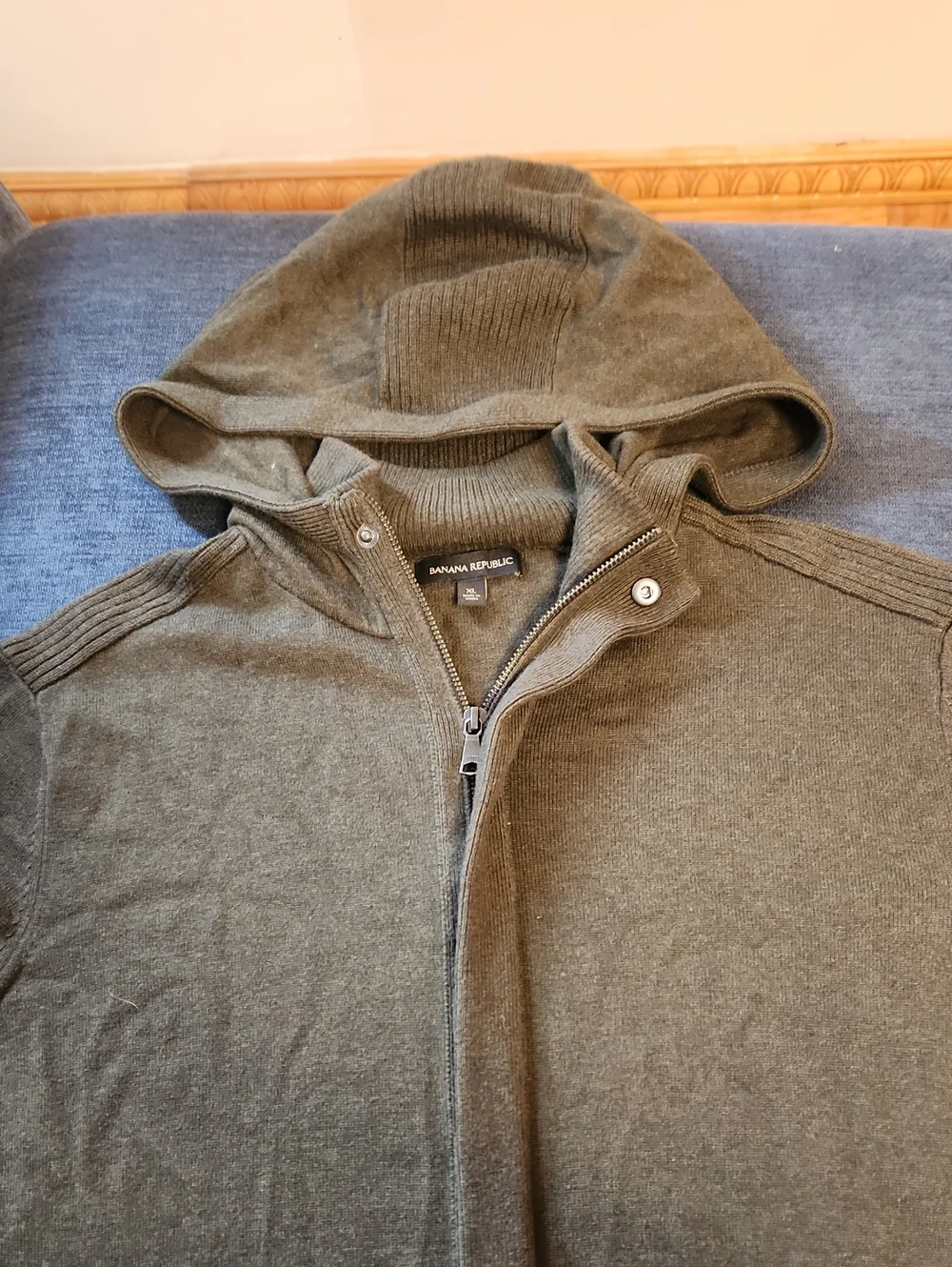Banana Republic Olive Green Zip-Up Hooded Sweater XL Men's